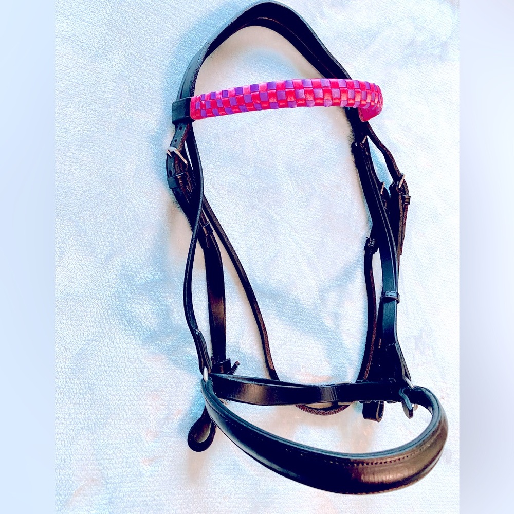 Pony English Bridle - All Leather W/Ribbon Browband - Black - Nice Condition